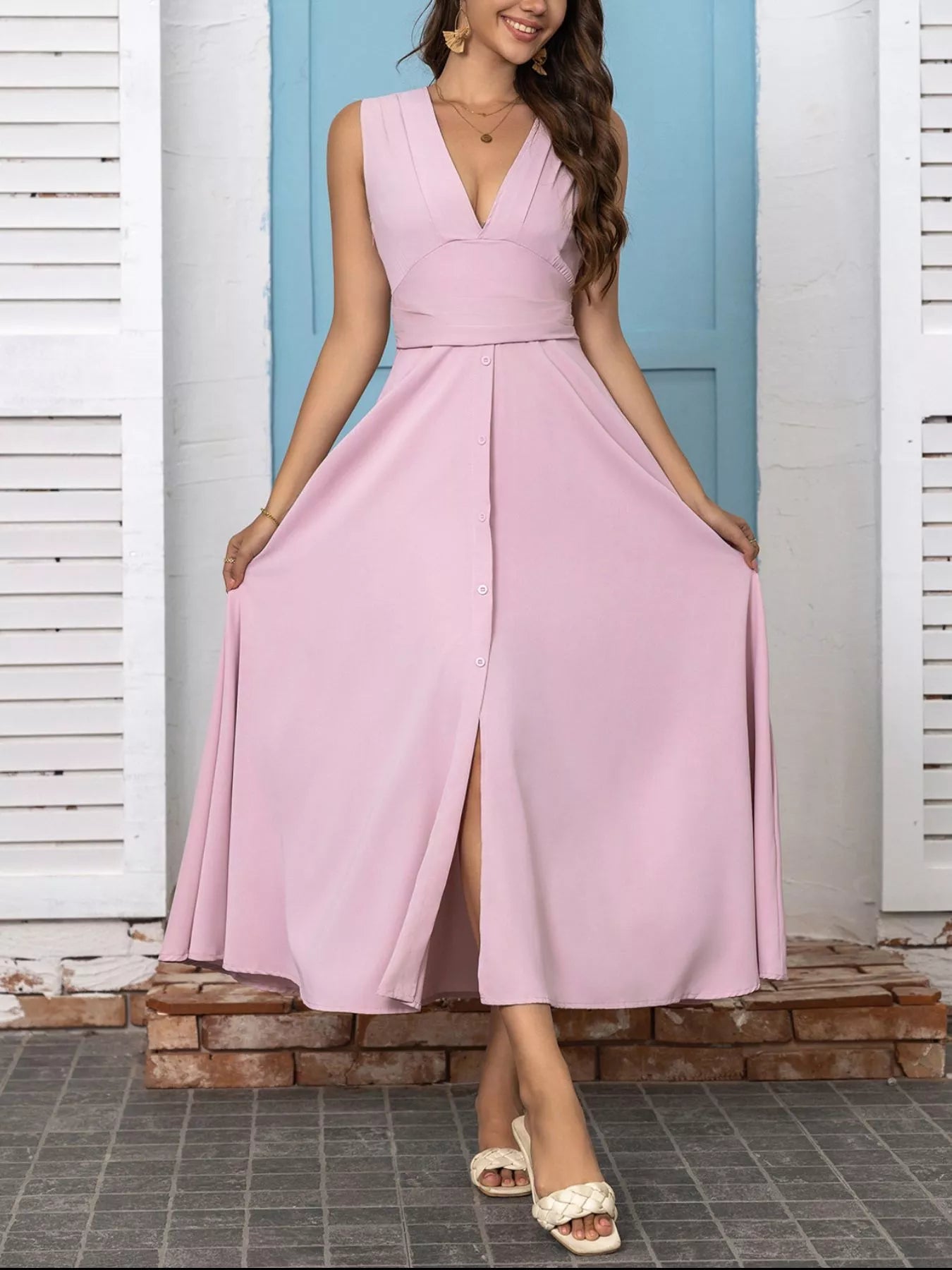 Hazel Blues® | Slit V-Neck Sleeveless Dress