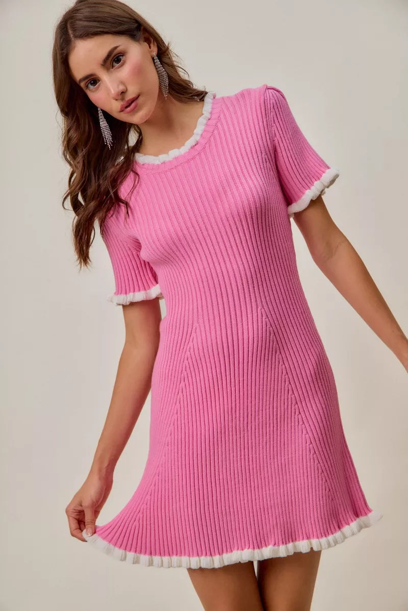 Hazel Blues® |  SO ME Contrast Ruffled Sweater Knit Mini Dress
