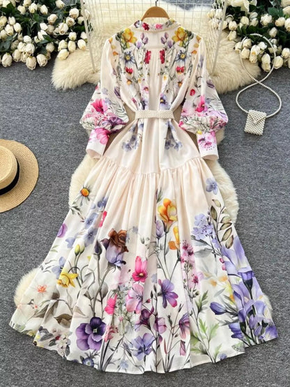 Hazel Blues® |  Floral Print Lantern Sleeve Midi Dress