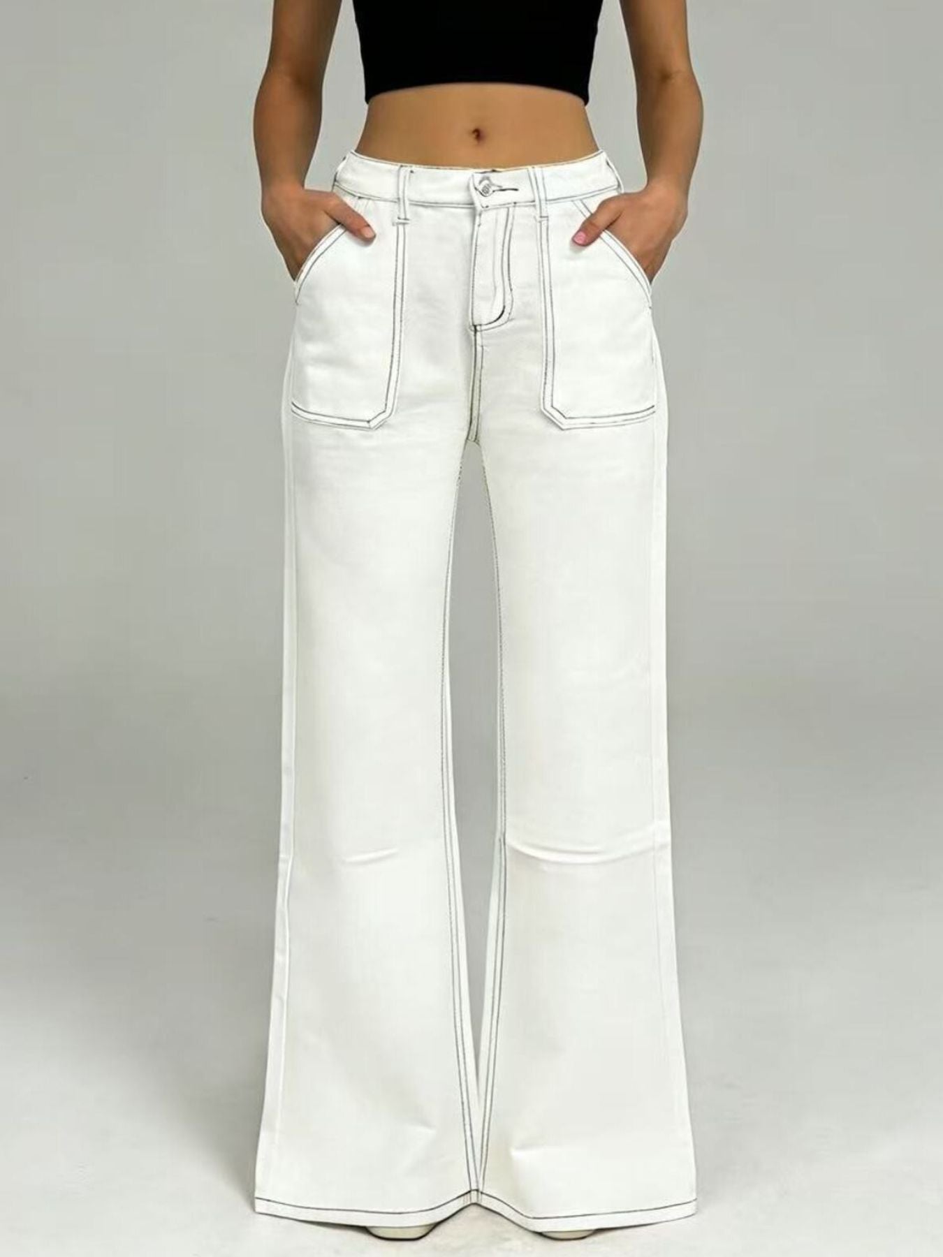 Hazel Blues® |  Wide Leg Contrast Stitching Jeans