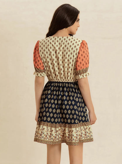 Hazel Blues® |  Printed V-Neck Short Sleeve Dress