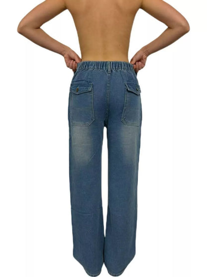 Hazel Blues® |  Wide Leg Contrast Stitching Jeans