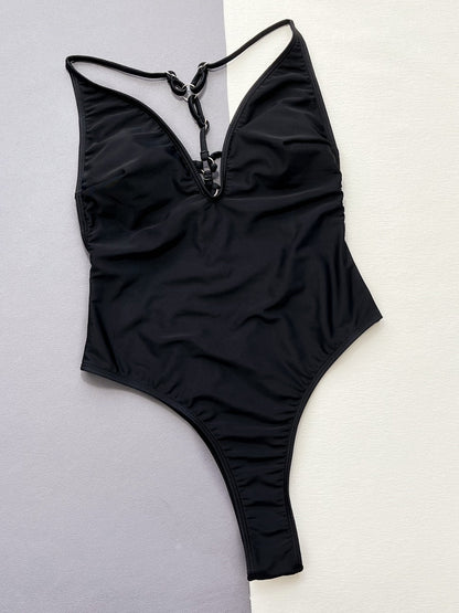 Hazel Blues® | Cutout Plunge Spaghetti Strap One-Piece Swimwear