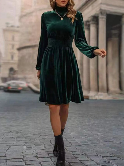 Hazel Blues® |  Velvet High Neck Long Sleeve A-Line Dress