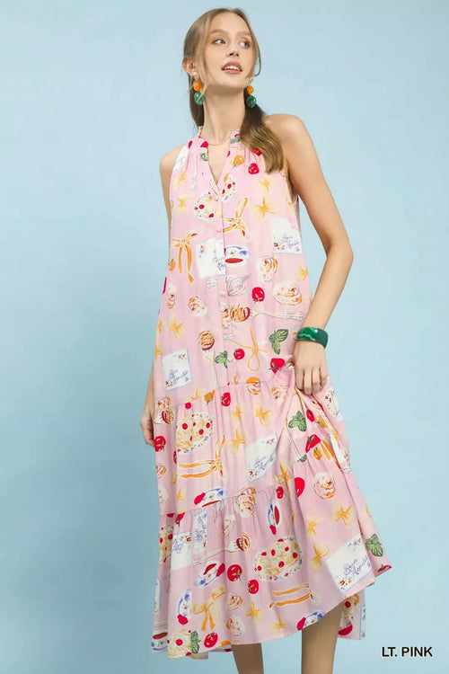 Hazel Blues® |  Umgee Abstract Print Tiered Halter Midi Dress