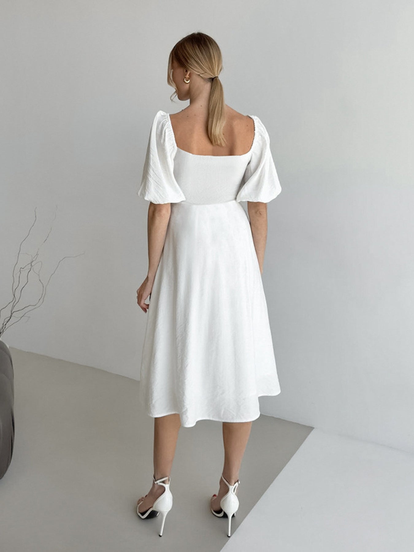 Hazel Blues® |  Twisted Front Puff Sleeve Midi Dress