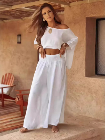Hazel Blues® | Boat Neck Top and Wide Leg Pants Set