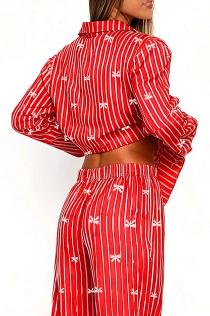 Hazel Blues® |  Bow Print Top and Wide Leg Pants Lounge Set