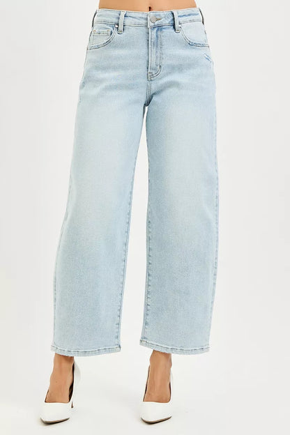 Hazel Blues® |  RISEN High Rise Crop Barrel Jeans