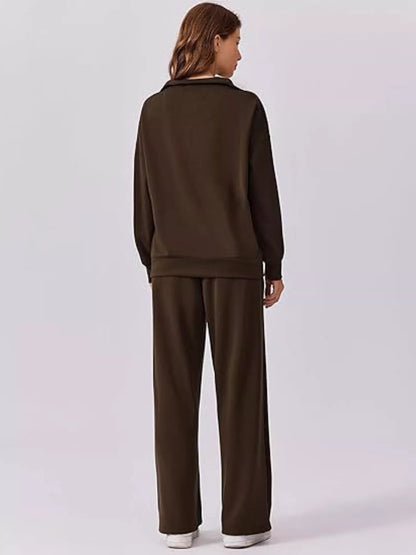 Hazel Blues® |  Relaxed Fit Quarter-Zip Top and Pants Set