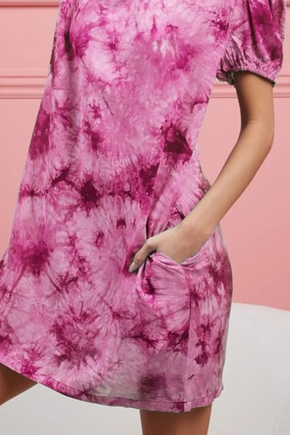 Hazel Blues® |  BiBi Puff Sleeve With Side Pockets Tie Dye Dress