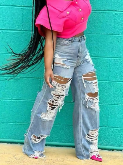 Hazel Blues® | Distressed Wide Leg Jeans