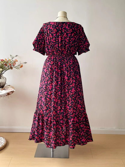 Hazel Blues® | Floral Square Neck Short Sleeve Dress