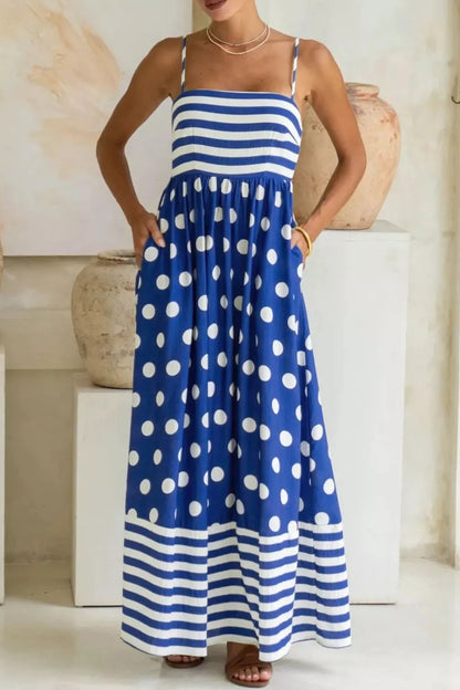 Hazel Blues® |  Striped Polka Dot Patchwork High Waist Spaghetti Straps Maxi Dress
