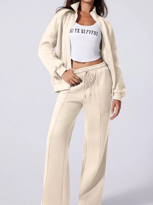 Hazel Blues® |  Drop Shoulder Zip Up Jacket and Drawstring Pants Active 2pcs Set
