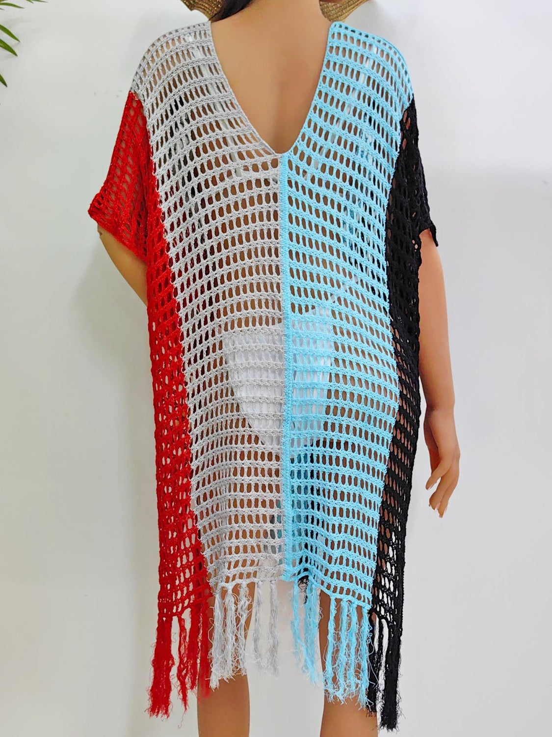 Hazel Blues® | Fringe Color Block Scoop Neck Cover Up