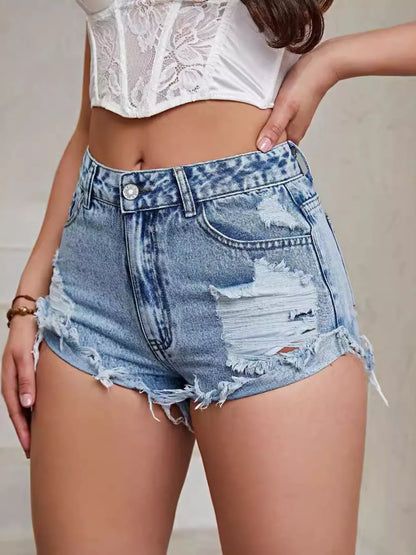 Hazel Blues® |  Distressed Raw Hem Denim Shorts