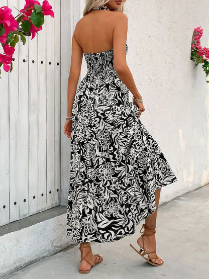 Hazel Blues® |  Perfee Backless Smocked Printed Sleeveless Midi Dress