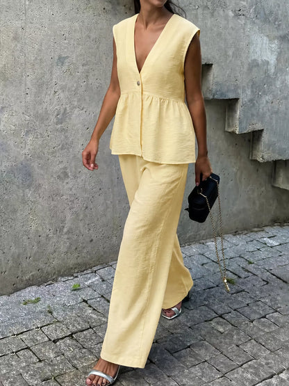 Hazel Blues® |  One Button Sleeveless Top and Pants Set