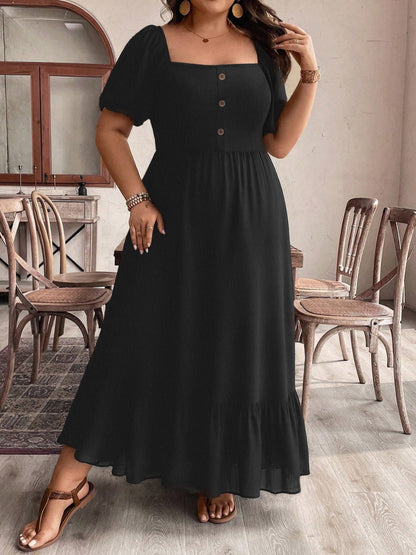 Hazel Blues® | Ruffled Hem Square Neck Short Sleeve Dress