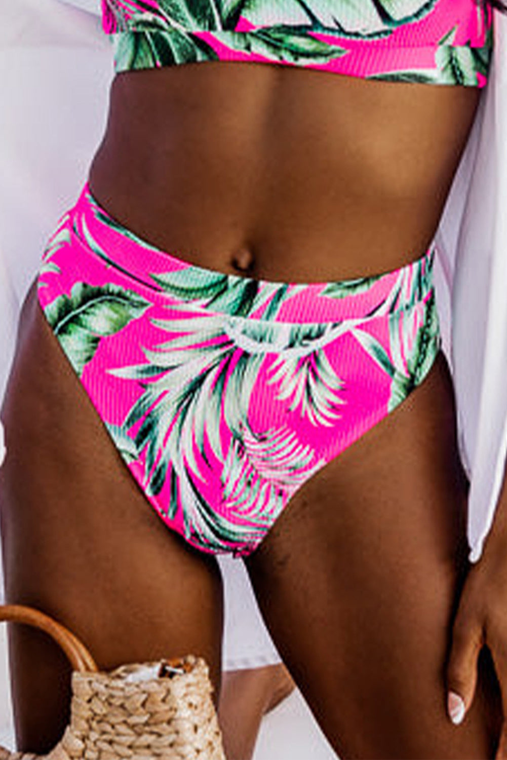 Hazel Blues® | Rose Tropical Print Textured Bikini Bottoms