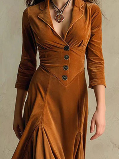 Hazel Blues® |  Velvet Button Front 3/4 Sleeve Maxi Dress
