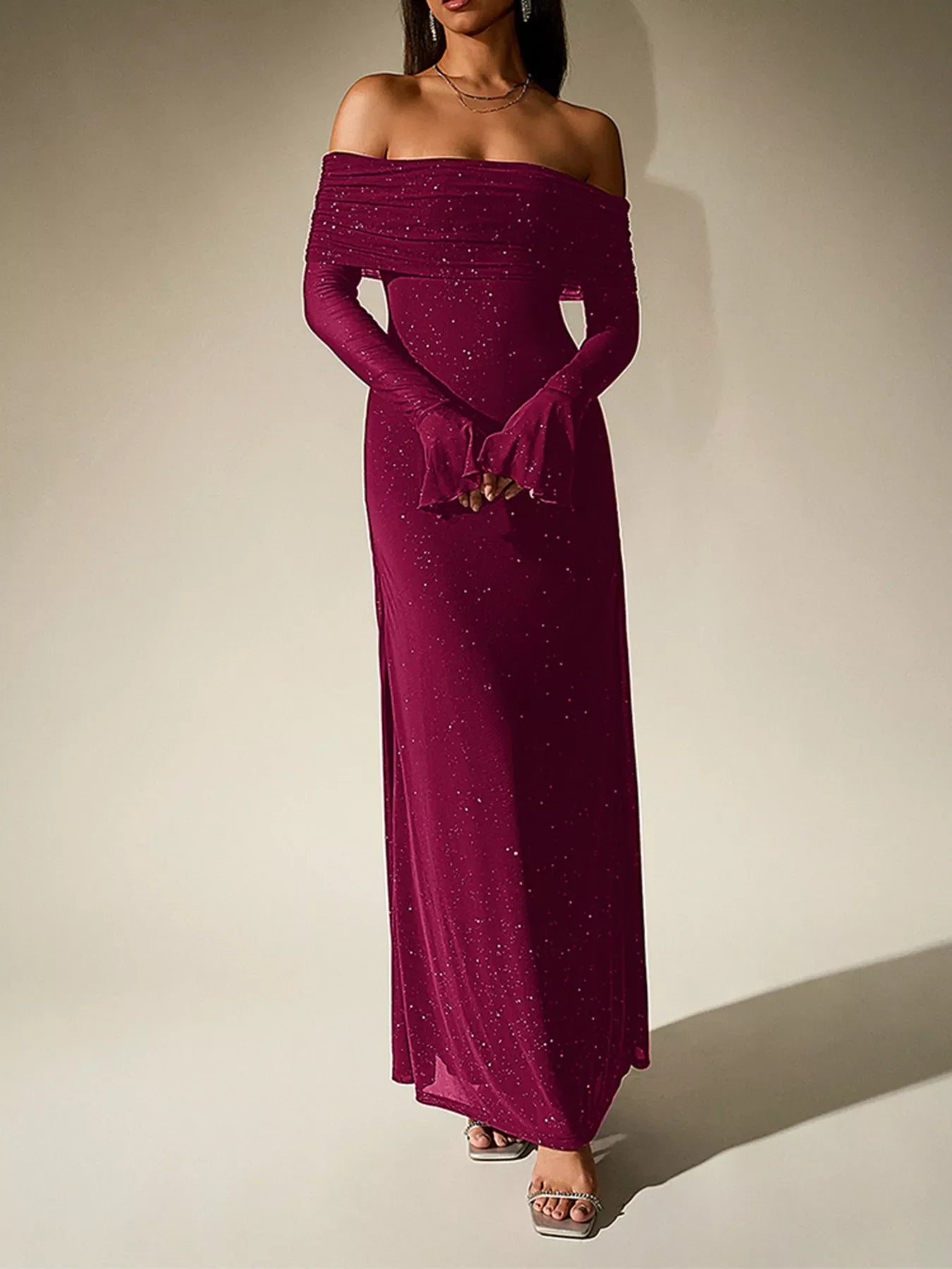 Hazel Blues® |  Glitter Off-Shoulder Maxi Dress