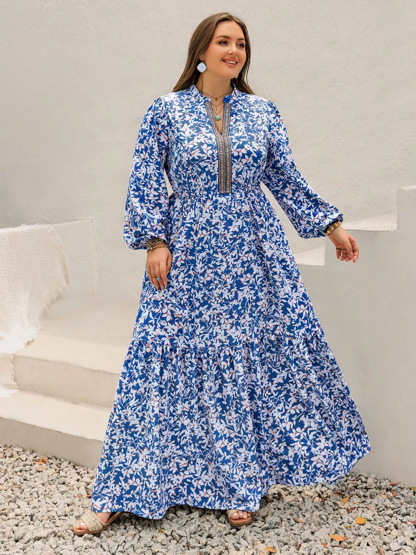 Hazel Blues® | Floral Print Bohemian Maxi Dress