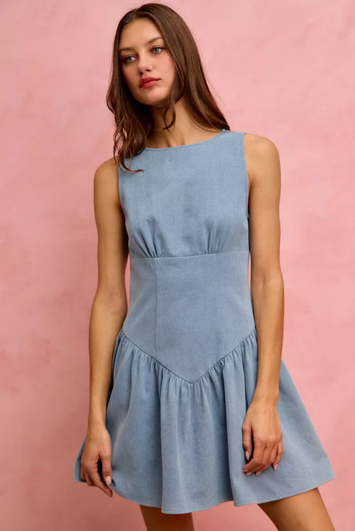 Hazel Blues® |  SO ME Fit And Flare Sleeveless Denim Mini Dress