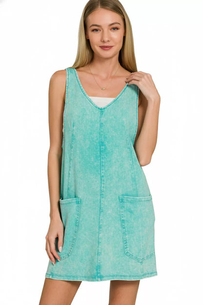 Hazel Blues® |  Zenana Acid Washed Overall Knit Mini Dress