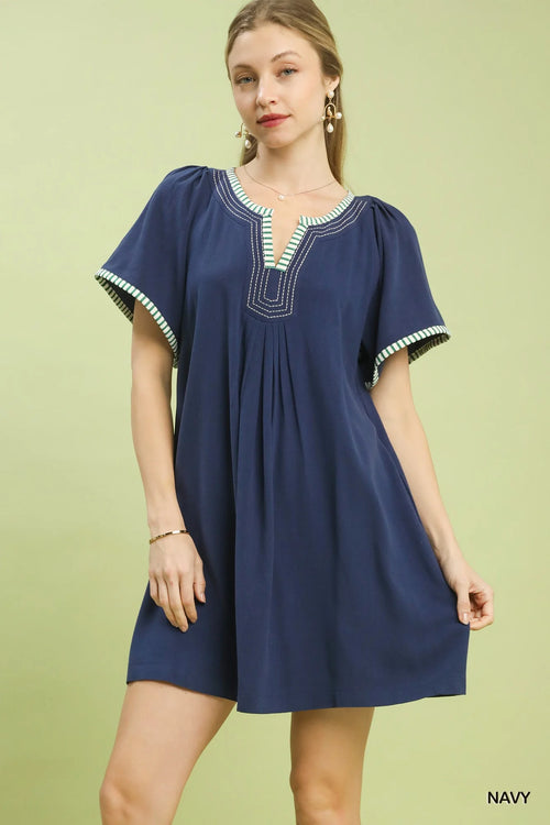 Hazel Blues® |  Umgee Linen Trim Tunic Dress