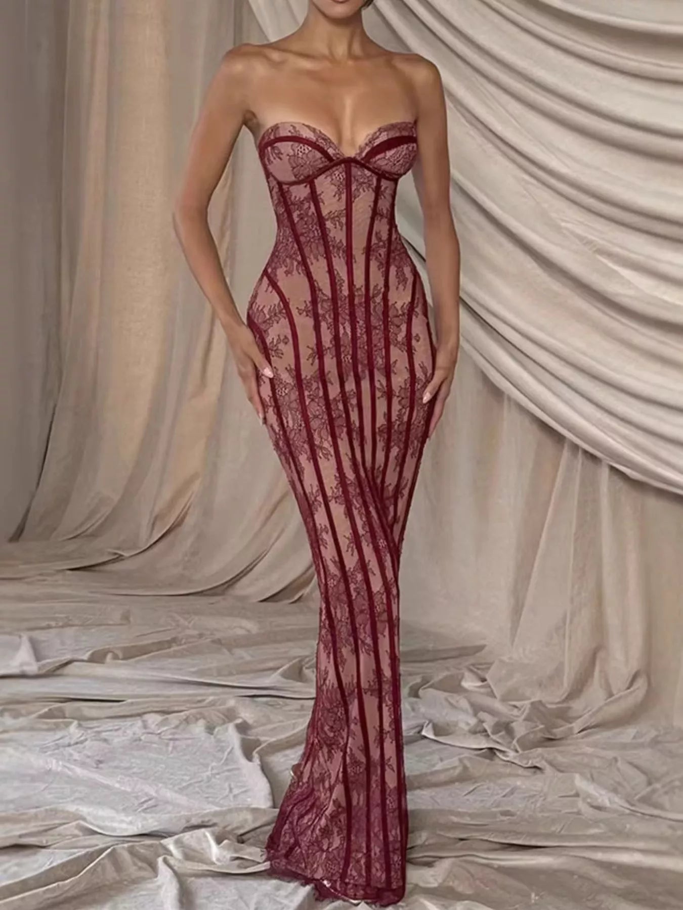 Hazel Blues® |  Lace Up Back Strapless Maxi Dress