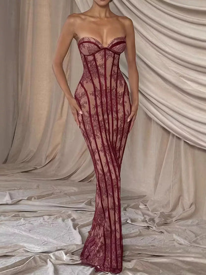 Hazel Blues® |  Lace Up Back Strapless Maxi Dress