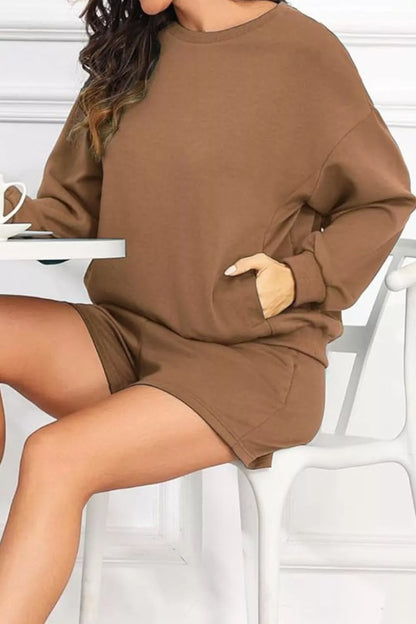 Hazel Blues® |  Round Neck Sweatshirt and Shorts Set
