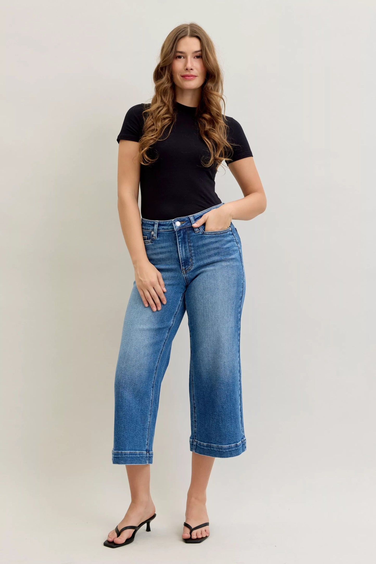 Hazel Blues® |  Judy Blue Mid Rise Crop Wide Leg Jeans