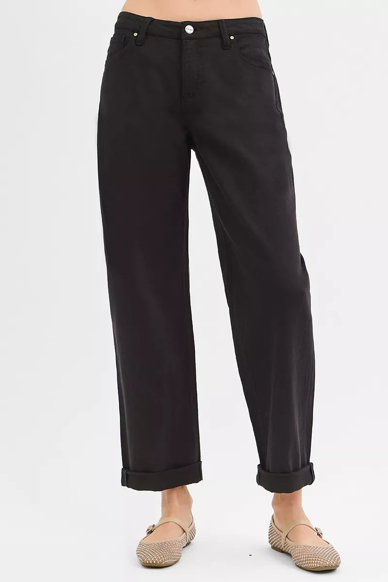 Hazel Blues® |  RISEN Tummy Control Mid Rise Ankle Barrel Relaxed Baggy