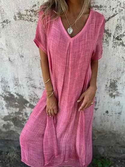 Hazel Blues® | V-Neck Short Sleeve Midi Dress