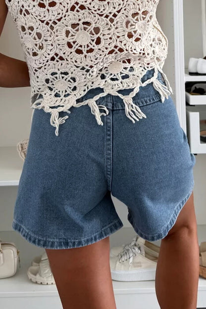 Hazel Blues® |  Dusk Blue Flap Pockets Denim Shorts