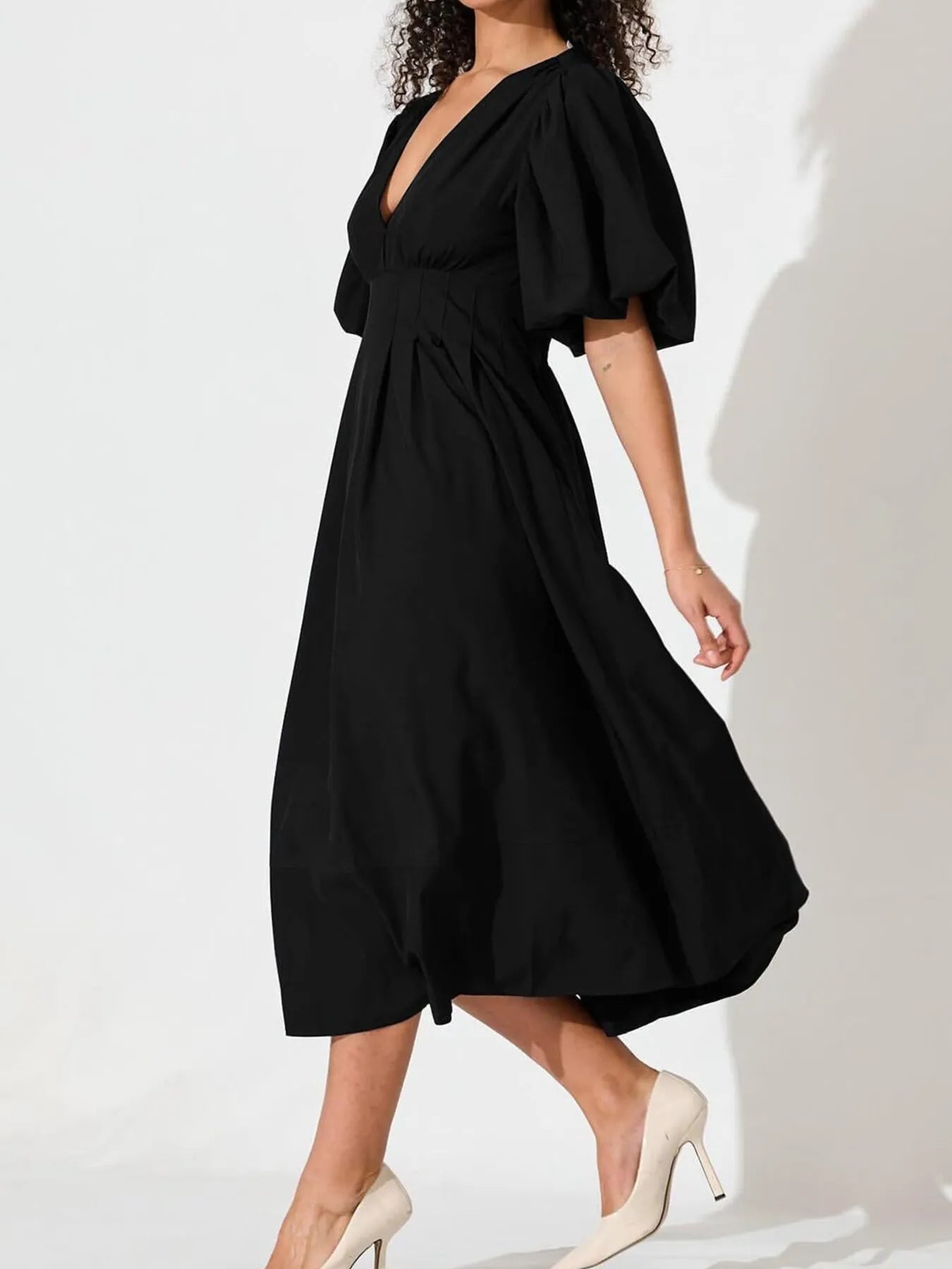 Hazel Blues® |  V-Neck Puff Sleeve Midi Dress
