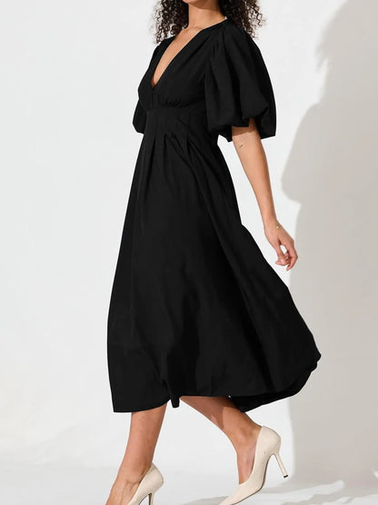 Hazel Blues® |  V-Neck Puff Sleeve Midi Dress