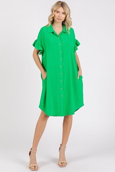 Hazel Blues® |  Mittoshop Button Down Flounce Sleeve Dress with Pockets