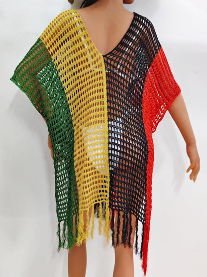 Hazel Blues® | Fringe Color Block Scoop Neck Cover Up
