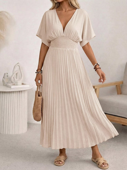 Hazel Blues® |  Pleated V-Neck Midi Dress