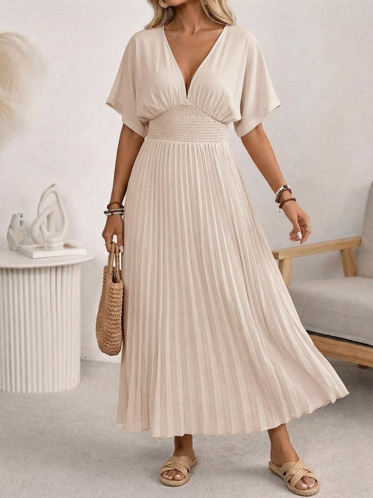 Hazel Blues® |  Pleated V-Neck Midi Dress
