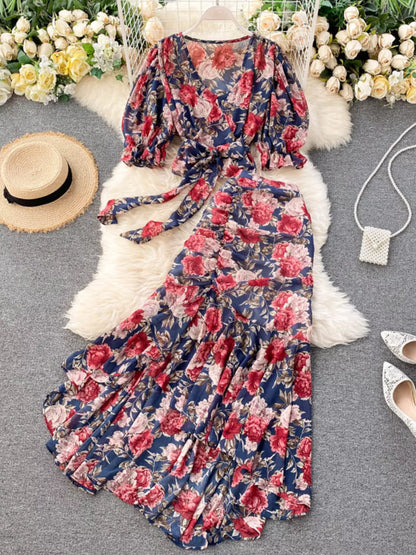 Hazel Blues® |  Floral Print Crop Top and Skirt Set