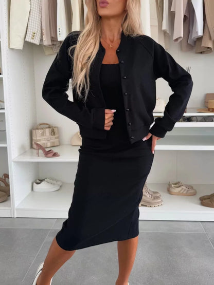 Hazel Blues® | Slit Square Neck Dress and Outerwear Set
