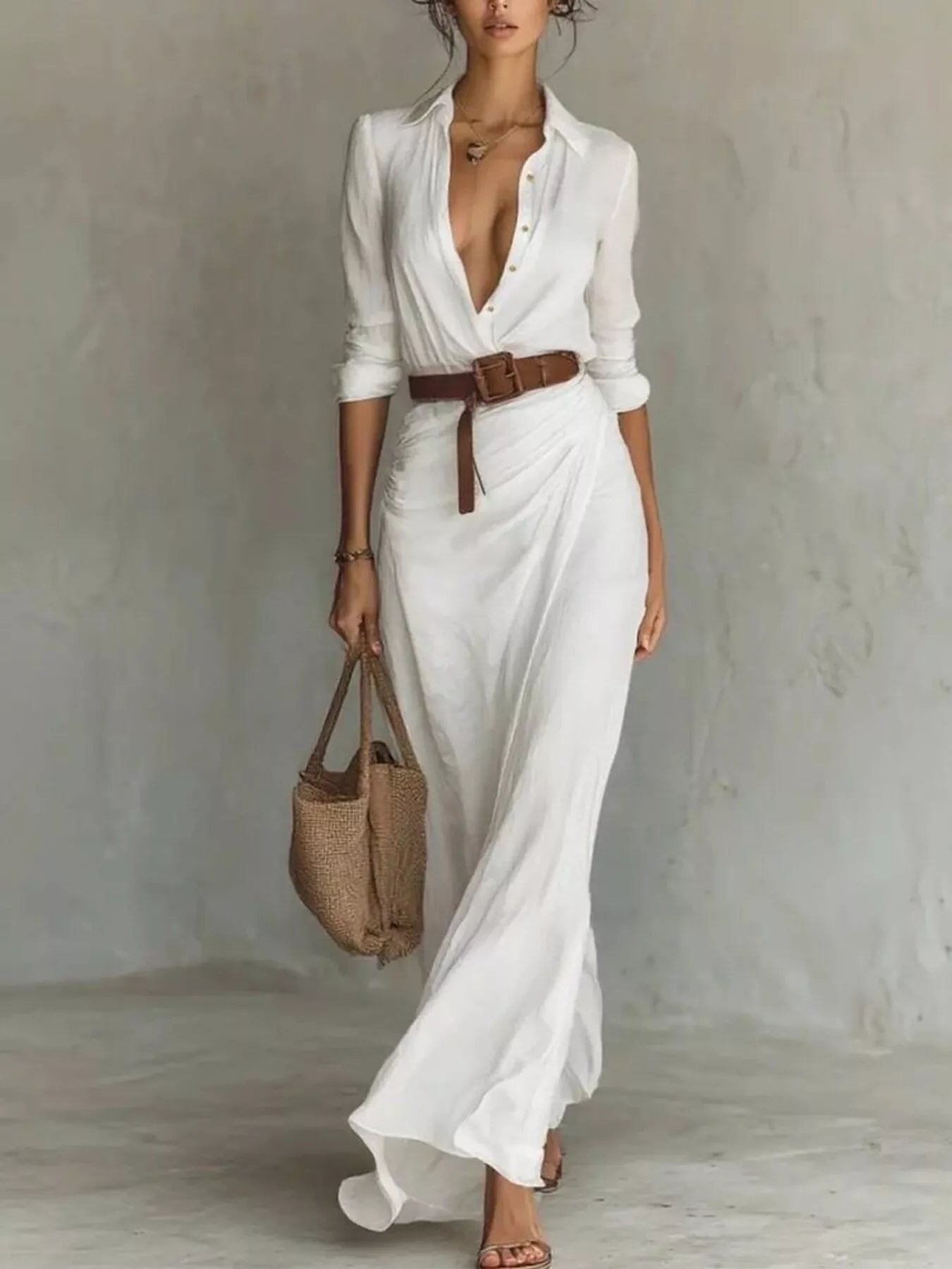 Hazel Blues® | Ruched Long Sleeve Maxi Dress