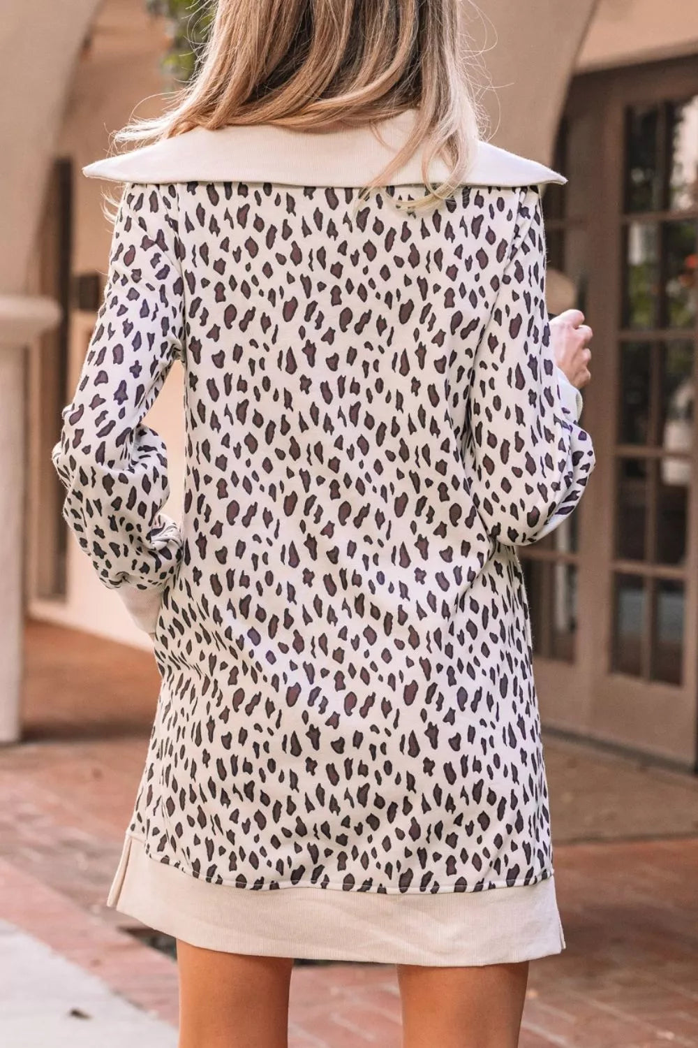 Hazel Blues® |  Leopard Print Zip up Collar Patchwork Shift Mini Dress