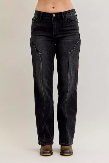 Hazel Blues® |  Judy Blue Mid Rise Straight Western Seam Detail Jeans