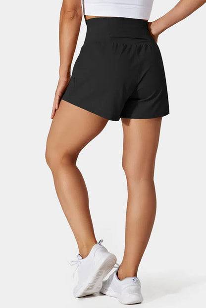 Hazel Blues® | Black Pocketed Wide Waistband Swim Shorts